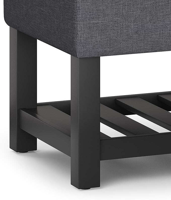 SIMPLIHOME Cosmopolitan 44 inch Wide Transitional Rectangle Storage Ottoman Bench with Open Bottom in Slate Grey Linen Look Fabric, Assembled for the Living Room and Bedroom