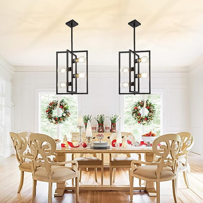 Black Chandelier Light Fixture Modern: 4-Light Farmhouse Kitchen Island Lighting, Geometric Dining Room Light Fixtures, Rustic Industrial Entryway Pendant Lights, for Living Room, Bedroom, Foyer