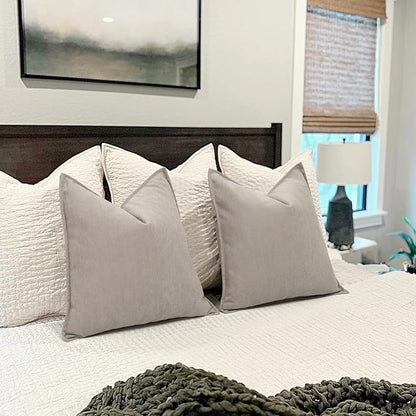 ZWJD Gray Pillow Covers 24x24 Set of 2 Chenille Pillow Covers with Elegant Design Soft and Luxurious Decorative Throw Pillows for Couch, Bed, and Home Decor