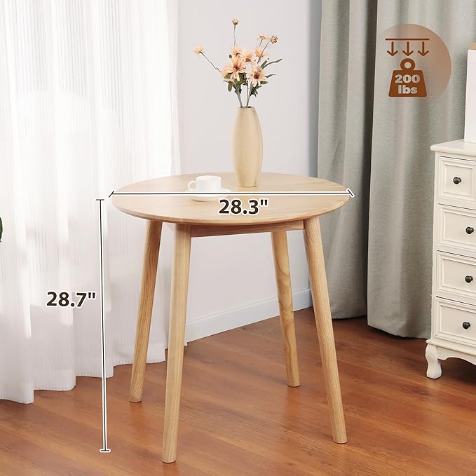 28.3" Small Round Dining Table for 2,Wooden Space-Saving Kitchen Dinner Table Rustic Wood Dining Table Mid Century Modern Kitchen Table