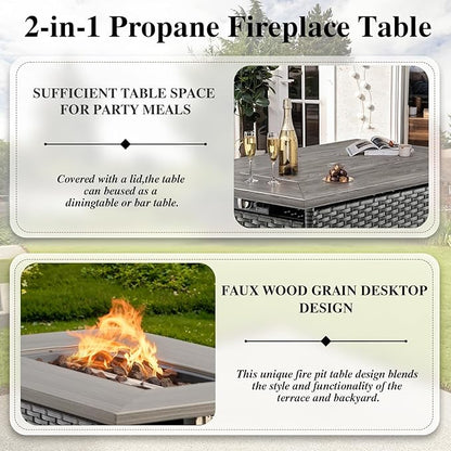 HUMMUH Patio Furniture Set with Fire Pit Table 5-Piece Wicker Outdoor Swivel Rocker Patio Chairs High Back Outdoor Couch Conversation Set for Porch, Backyard, Deck