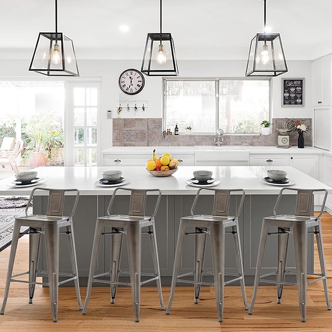 HAOBO Home 26" Low Back Metal Barstools Counter Height Bar Stools [Set of 4], Bronze