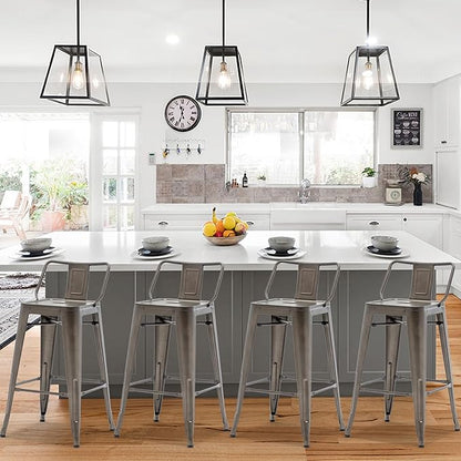 HAOBO Home 26" Low Back Metal Barstools Counter Height Bar Stools [Set of 4], Bronze