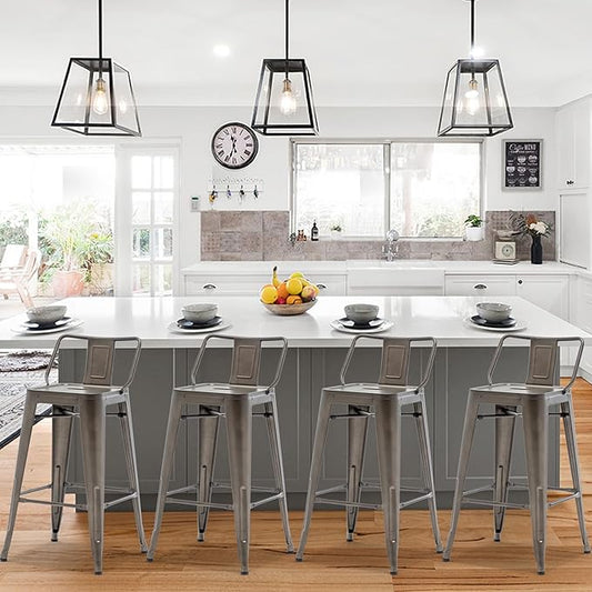 HAOBO Home 26" Low Back Metal Barstools Counter Height Bar Stools [Set of 4], Bronze