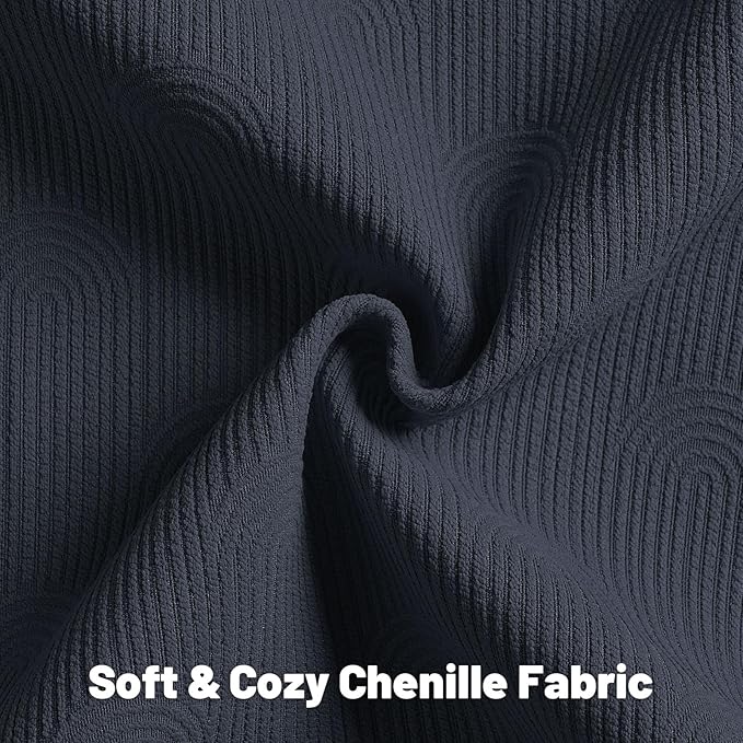 FUTEI Navy Blue Chenille Decorative Throw Pillow Covers 26x26 Inch Set of 2,Soft Cozy Striped Geometric Patterns Euro Pillow Shams,Modern Home Decor for Couch Bed Living Room