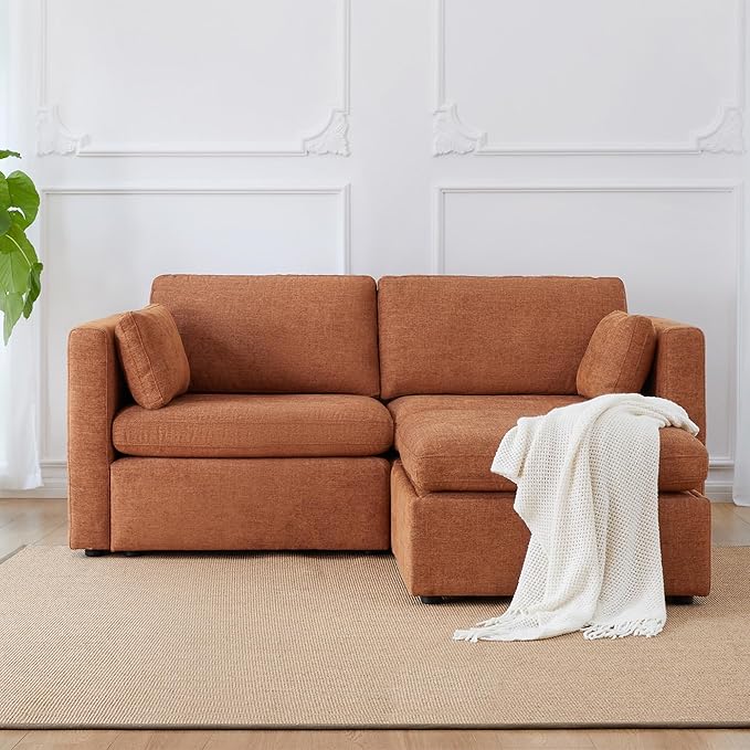 CHITA Modular Sectional Sofa, FSC Certified L Shaped Couch with Reversible Chaise, Modular Sectional Couch for Small Space, 78 inch Width, 3 Seat Modular Sofa with Storage Ottoman, Terracotta