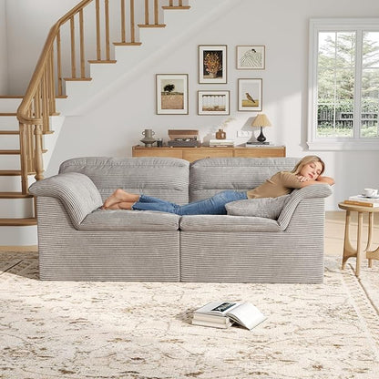 81" Sofa with Deep Seats Oversize, 2 Seater Cloud Couches, Upholstered Corduroy Loveseat for Living Room Bedroom, No Assembly Required, Light Gray
