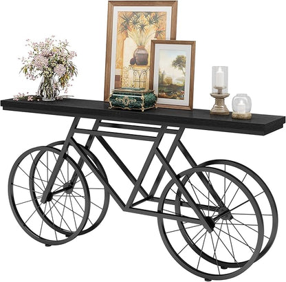 Tribesigns 70.9-Inch Extra Long Console Table, Narrow Sofa Table with Bicycle Metal Base, Modern Industrial Entryway Table Behind Couch Table for Living Room, Hallway, Entrance, Foyer, Black