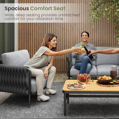 Outdoor Patio Furniture Set 6-Piece, Outdoor 5-Seat Sofa with Coffee Table, Waterproof Thick Cushion Patio Conversation Set, All Weather Outdoor Couch Set for Deck, Lawn, Balcony, Porch