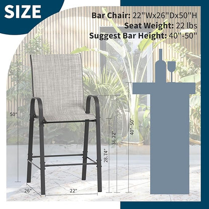 Amopatio Outdoor Stools Set of 8, Comfortable High Back Patio Chairs, All-Weather Textile Patio Bar Stools, Sturdy for Backyard, Porch, Balcony, Light Grey