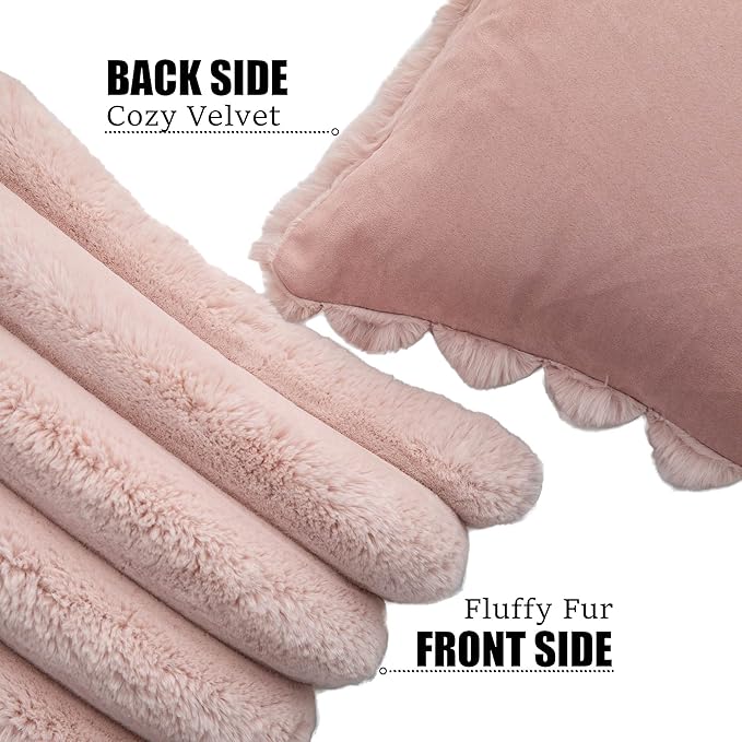 Neelvin Pink Faux Fur Cozy Soft Striped Decorative Throw Pillow Covers 18x18 inch Set of 2,Velvet Pillowcase Cushion Case for Sofa Couch