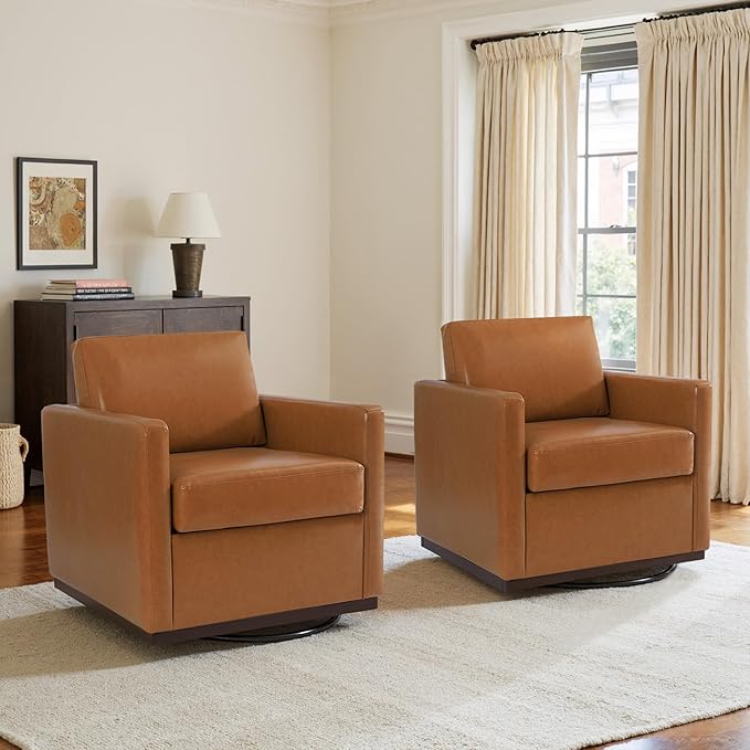 UIXE Faux Leather Swivel Accent Chair, Upholstered Armchair Comfy Club Chair for Living Room, Mid Century Modern Arm Chair Single Sofa Nook Bedroom Side Reading Seat - Light Brown