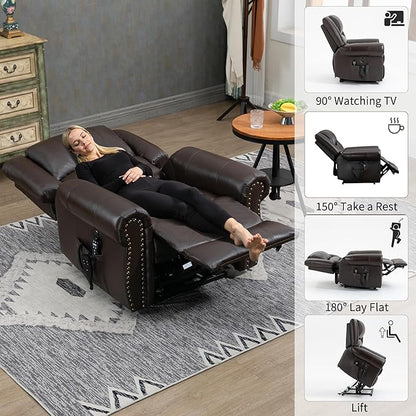 Recliner Chairs for Adults, Oversized Bedroom Chair with Massage, Sofa Chair Home Theater Seating with Lumbar Support, Lift Chair for Elderly, Nursery Chair for Living Room (Genuine Leather)