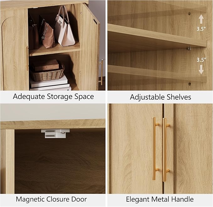 Sideboard Buffet Cabinet with Storage, Modern Accent Cabinet with Arched Doors, Boho Modular Media Console, 31.5" Minimalist Credenza for Living Room Kitchen Dining Room Entryway, Oak