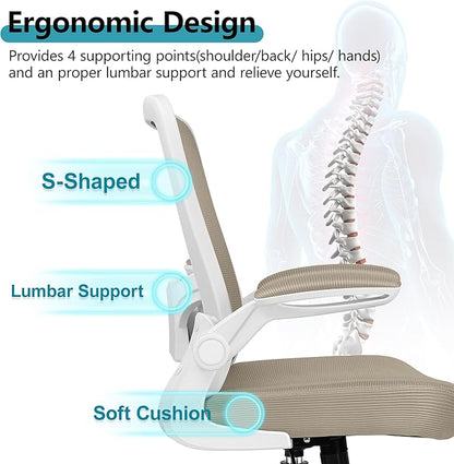 FelixKing Office Chair, Ergonomic Desk Chair Breathable Mesh Chairs Adjustable High Back Lumbar Support Flip-up Armrests, Executive Rolling Swivel Comfy Computer Chairs Home Office Khaki