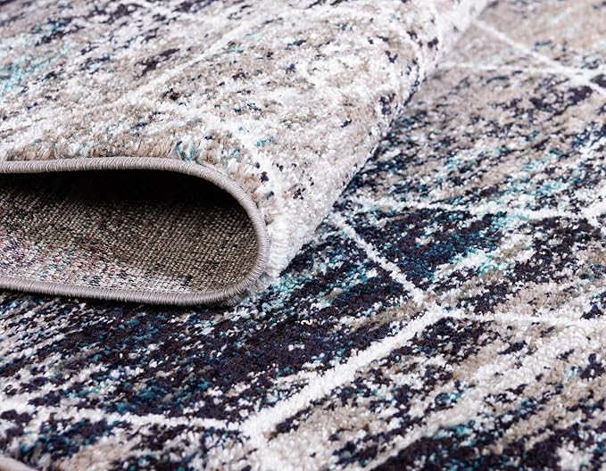 Unique Loom Trellis Frieze Collection Area Rug - Geometric (2' x 8' 8" Runner, Blue Multi/ Ivory)