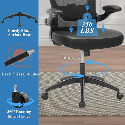 Ergonomic Office Chair 400lbs PU Leather Mesh Desk Chair with Lumbar Support, Flip-Up Arms, Swivel Wheels, Adjustable Height, Rolling Executive Computer Task Chair for Home Office,Black