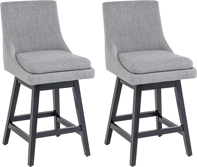 Bar Stools Set of 2, 26 Inch Upholstered Barstools with 14.2" High Back and Footrest, Swivel Counter Height Barstools for Kitchen Island Home Bar Performance Fabric Gray