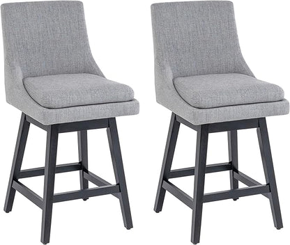 Bar Stools Set of 2, 26 Inch Upholstered Barstools with 14.2" High Back and Footrest, Swivel Counter Height Barstools for Kitchen Island Home Bar Performance Fabric Gray