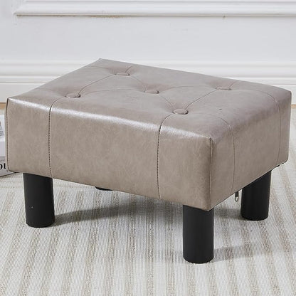 Small Foot Stool Ottoman, Faux Leather Footstool Ottoman Foot Rest for Couch, Rectangle Footstools and Ottomans Small for Living Room, Entryway and Bedroom (Gray)