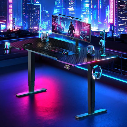 FLEXISPOT CyberX 71 Inch RGB LED Electric Gaming Standing Desk, Dual Motor 3-Stage Adjustable Desk up to 352 lbs, Large Ergonomic Computer Workstation for Gamers, Streamers & Home Studios (Black)