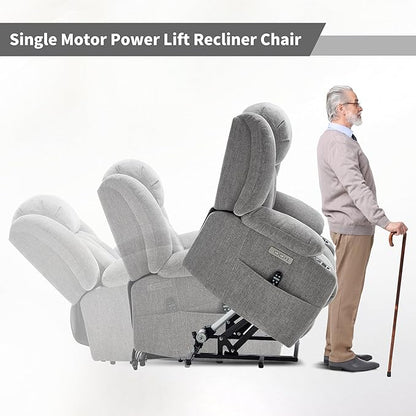 Power Lift Chair for Elderly, Electric Recliner Chair with 8-Point Vibration Massage and Lumbar Heating, Charging Ports, Cup Holders, Standing Assistance Reclining - Light Gray