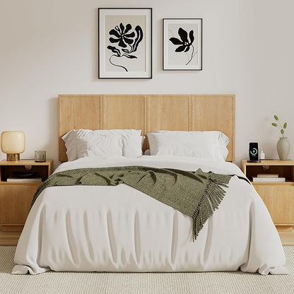 62.4" Wide Headboard Only, Queen Size Wooden Headboard Modern Farmhouse Wall Mount Headboard for Bedroom, Natural Oak