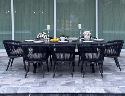 PURPLE LEAF Outdoor Dining Set for 8 All-Weather 9 Pieces Patio Aluminium Dining Table and Rope Weave Chairs Included Cushions for Backyard Indoor Decor Kitchen Patio Furniture Set Grey and Navy
