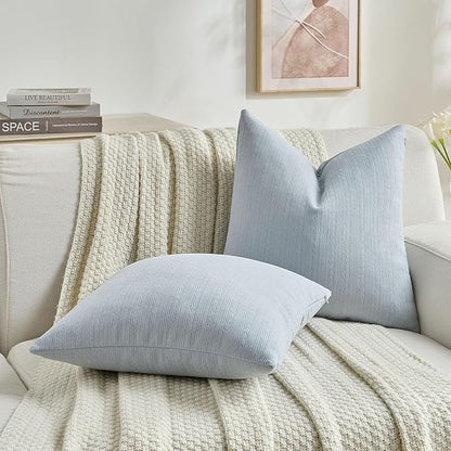 FUTEI Light Blue Decorative Throw Pillow Covers 18x18 Inch Set of 2,Soft Cozy Wheat Ear Striped Patterns Cushion Cases,Modern Home Decor for Couch Bed Living Room