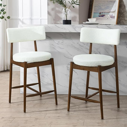Christopher Knight Home Ebany 25.50" H Barstools Set of 2, Upholstered Counter Stool, Comfy Backrest Kitchen Stool, Rubberwood Frame Stool Chair, Bistro Chair for Kitchen Dining Room, Beige+Brown