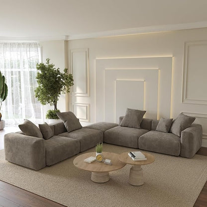 Oversized Modular Sectional Sofa with Ottomans,5 Seater Corduroy V Shaped Reversible Corner Couch,141.73" Convertible Sofa & Couch Free Combination for Living Rooom,Brown