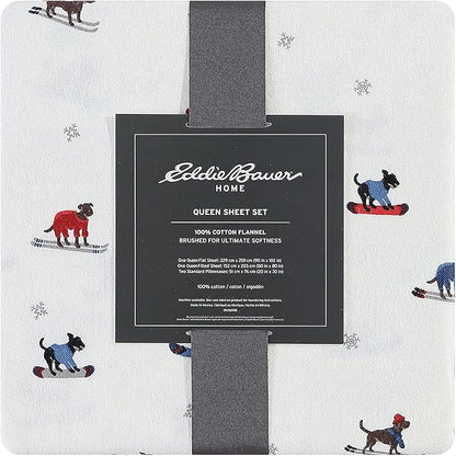 Eddie Bauer - Flannel Sheets Twin Size, Anti-Pilling & Wrinkle Resistant Cotton, Touchably Soft for All-Season Comfort - Bed Sheets with Matching Pillowcase & Fitted Sheet (Ski Patrol White)