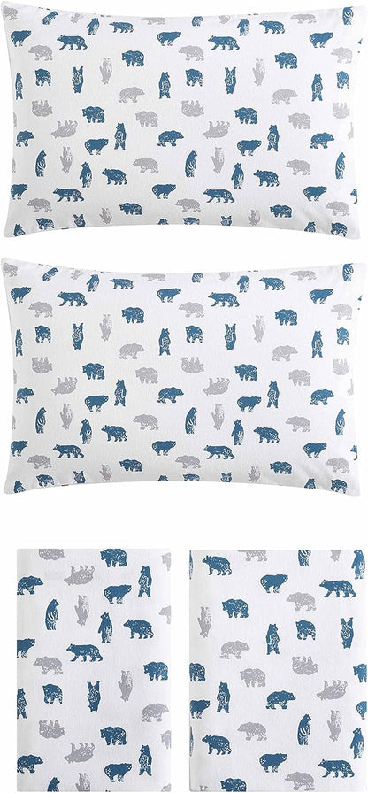 Eddie Bauer- Twin Sheet Set, Cotton Flannel Bedding Set, Brushed for Extra Softness, Cozy Home Décor (Bear Mountain Grey, Twin)