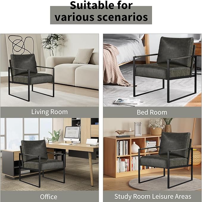 CANMOV Modern Accent Chair Set of 2, PU Leather Armchair with Metal Frame,Comfy Single Reading Chair with Soft Padded Backrest and Cushion for Living Room, Bedroom,Reading Room,Office,Dark Grey