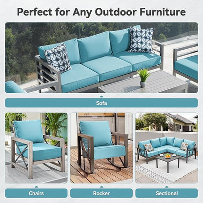 Luxury 6" Outdoor Cushions for Patio Furniture, 24x24x6" Thick Seat Cushion Set of 8, Fade Resistant Couch Chair Replacement Cushions High Density Deep Wicker Chair Cushion w/ Removable Cover, Teal