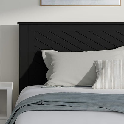 Serene Farmhouse Style Wood Bed in King Size with Chevron Scoring Headboard, Coastal Modern Design, Sturdy, Easy Assembly, Ample Underbed Storage, Black Finish