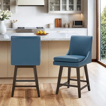 CHITA Counter Height Swivel Barstool, FSC Certified Upholstered Bar Stool, 26.8" H Seat Height, PU Leather in Dark Blue
