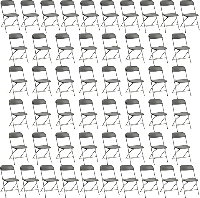 50 Pack Plastic Folding Chairs, Portable Party Chairs, Stackable Commercial Seats with Steel Frame for Home Office Wedding Party Indoor Outdoor Events Chairs, 350lbs Capacity,Gray