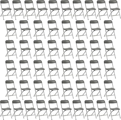 50 Pack Plastic Folding Chairs, Portable Party Chairs, Stackable Commercial Seats with Steel Frame for Home Office Wedding Party Indoor Outdoor Events Chairs, 350lbs Capacity,Gray