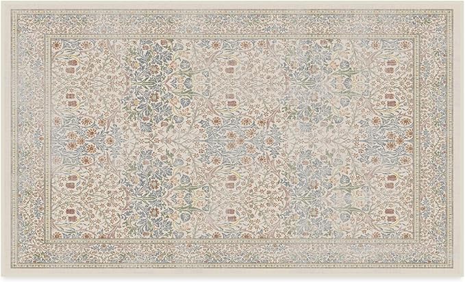RUGGABLE x Morris & Co Washable Area Rug – Blackthorn Ivory Blue 3x5, Stain-Resistant, Non-Slip – Small Machine Washable Rugs for Living Room, Bedroom, Hallway, Entryway & Office–with Standard Pad