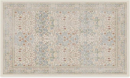 RUGGABLE x Morris & Co Washable Area Rug – Blackthorn Ivory Blue 3x5, Stain-Resistant, Non-Slip – Small Machine Washable Rugs for Living Room, Bedroom, Hallway, Entryway & Office–with Standard Pad