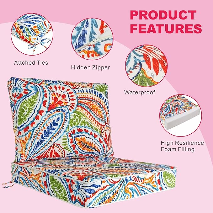 JMGBird Outdoor Chair Cushion Tufted Pillow, Deep Seat Outdoor Cushion Set 19"x19" Seat Cushions for Outdoor Furniture