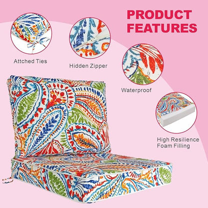 JMGBird Outdoor Chair Cushion Tufted Pillow, Deep Seat Outdoor Cushion Set 19"x19" Seat Cushions for Outdoor Furniture