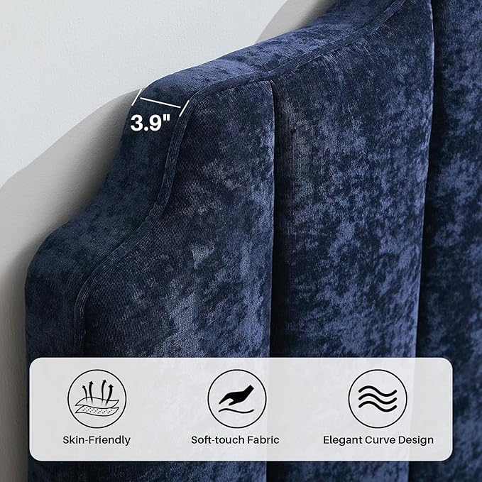 King Size Headboard Dark Blue Upholstered Headboard Adjustable Height&Width Chenille Headboards Modern Vertical Channel Design Bed Head Board, Dark Blue