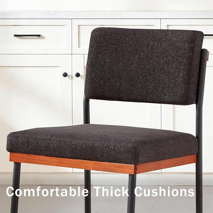 Modern Dining Chairs Set of 4, Kitchen Chairs with Thick Cushions and Adjustable Foot Pads, Upholstered Fabricr Dining Room Chairs with Sturdy Metal Legs,Black