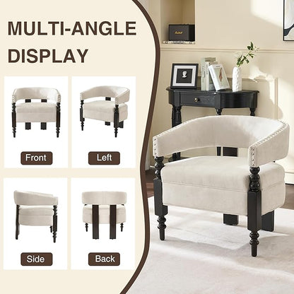 LOULENS Barrel Accent Chairs Set of 2, Vintage Chenille Upholstered Lounge Chair with Solid Wood Legs, Comfy Leisure Side Armchair for Living Room, Bedroom, Reading Nook, Corner, Beige