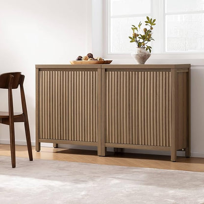 SICOTAS Sideboard Buffet Cabinet with Storage, Fluted Credenza Console Cabinet with Adjustable Shelves, Farmhouse Coffee Bar Storage Cabinets for Kitchen, Living Room, Entryway, Caramel Oak
