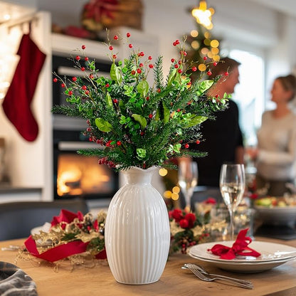2PCS Artificial Pine Branches with Red Berry Pine Cones Artificial Needles Branches Greenery Stems Fake Greenery Floral Arrangements