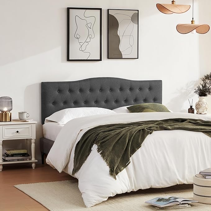 Tufted Upholstered Headboard California King, Sturdy and Durable Solid Wood Bed headboard, Fabric Headboard Adjustable Height from 37” to 51”, Button Diamond Design Head Board, Black