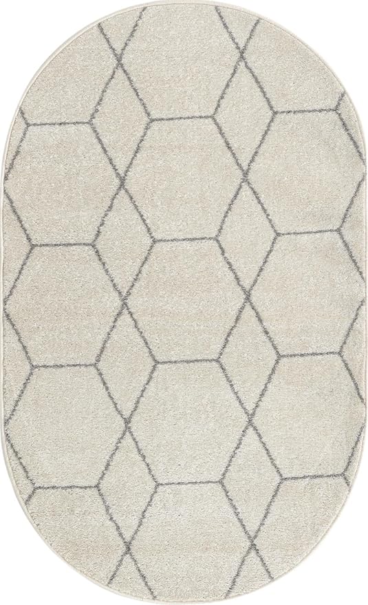 Unique Loom Trellis Frieze Collection Area Rug - Geometric (3' x 5' Oval, Ivory/ Gray)
